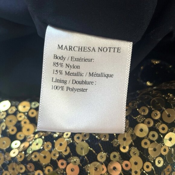 Marchesa Notte Sequined One Shoulder Asymmetric Ruffle Hem Dress Gold Size 16 - Picture 8 of 9